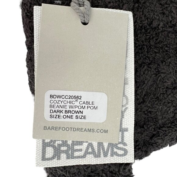 Barefoot Dreams CozyChic Cable Beanie with Pom Pom Dark Brown NWT main image 4